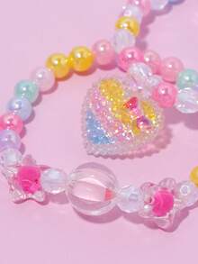 3pcs/Set Charming Love Pendant Bracelet Charming Multicolor DIY Beaded Jewelry Jewelry Bracelet Set Suitable For Girls Campus Birthday Holiday Party Gift Accessories Daily Casual College Vacation Set Colorful Beads Color Random - Multicolor - View 3