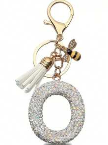 Llavero con letra blanca, accesorio brillante y lindo para mochila y llave de coche, cordón para mujeres y niñas - Plateado - Ver 14