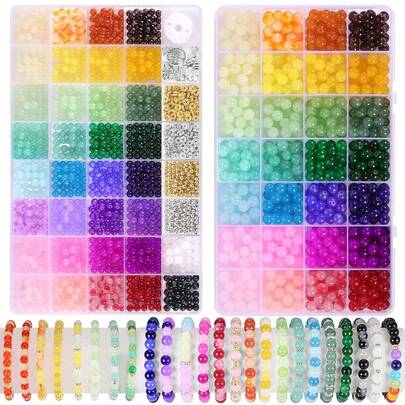 420pcs 8mm/1200pcs 6mm Glass Beads For Jewelry Making, Beads Kit For Bracelets, Necklaces, Earrings, Crafts Gifts Making DIY Beads Set For DIY Supplies