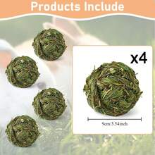 1个/4个装兔子磨牙球，提摩西草球，天然编织咀嚼玩具，小型动物活动游戏球，适用于兔子、仓鼠、豚鼠、龙猫、沙鼠等小型动物的咀嚼玩具 - 彩色 - 查看 11
