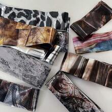 6pcs Marble Gray-Brown Gradient Autumn/Winter Fashionable Amber Nail Art Stamping Plates, Gray Leopard Animal Print Nail Stickers DIY - Brown - View 3