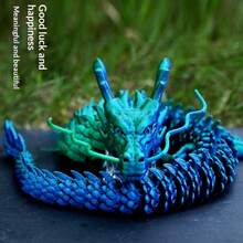 35.43英寸和23.62英寸3D打印中国龙雕像，关节灵活，可作家居及汽车装饰、桌面摆件、创意收藏玩具或节日礼物。