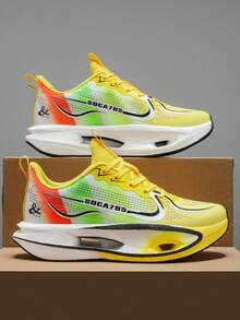 男女通用超轻专业马拉松跑鞋，内置碳板和缓震科技，透气低帮设计，荧光鞋面，缓震耐磨外底，适合四季训练、健身房、田径场和日常运动，简约风格 - 黃彩 - 查看 5