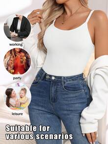 2件装无缝女士塑身吊带背心，配有可调节肩带 - 舒适百搭，适合日常叠穿 - 彩色 - 查看 10