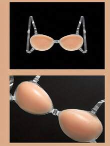 1 Pair Women's Invisible Enhancing Cleavage Bra - Self-Adhesive Silicone With Transparent Shoulder Straps, For Wedding Dress Photography & Strapless Gowns - Beige - View 7