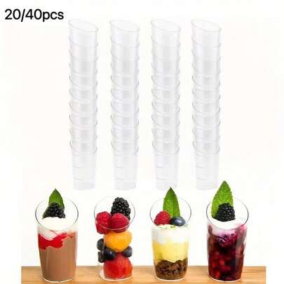 20/40pcs Cylindrical Slanted Rim Party Dessert Cups, Transparent Dessert Cups - Leak-Proof, Reusable, Stackable Party Cups, Suitable For Weddings, Parties, Events, Gatherings, Restaurants, New Year, Valentine''s Day And More | Dessert Cups, Mousse Cups