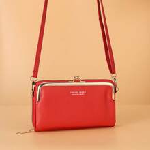Bolso bandolera de gran capacidad con doble capa para teléfono de mujer - Rojo - Ver 13