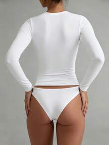 XLLAIS Women's Elastic Fitted White Top, Casual Nightclub Long Sleeve Bright Red T-Shirt, Autumn/Winter/Spring - White - View 4