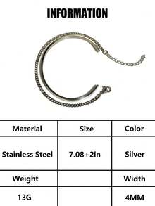 2 件裝男士不銹鋼手鍊,銀色,簡約精緻,可調節尺寸,適合日常佩戴