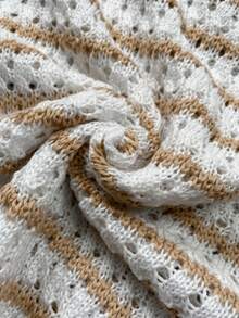 女士镂空条纹针织短袖休闲度假日常装 - 彩色 - 查看 10