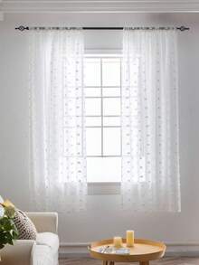 1pc Lightweight White Floral Lace Solid Color Holiday Home Decorative Curtain And Sheer - White - View 4