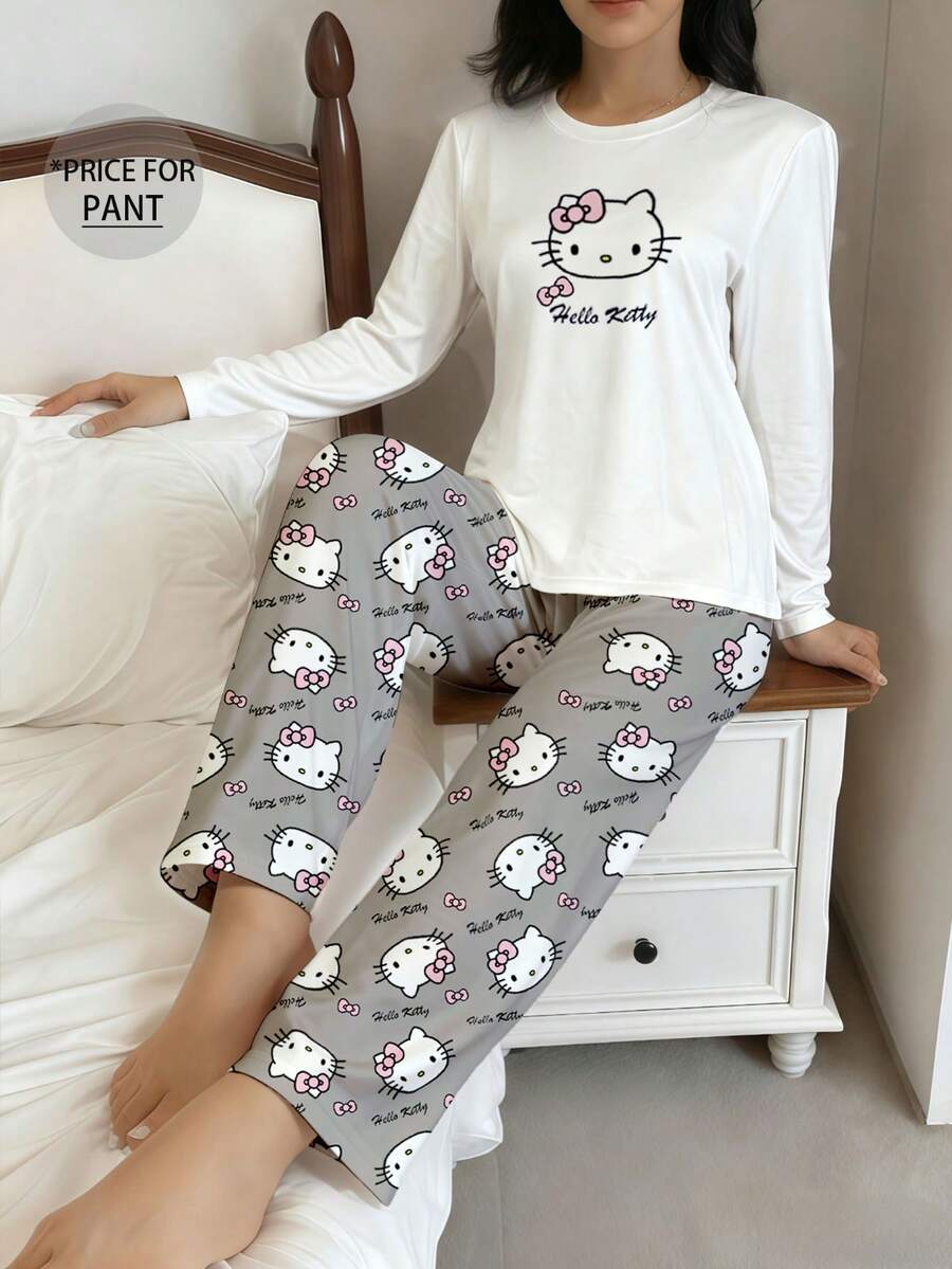 Sanrio 1件Hello Kitty三丽鸥女士睡裤，可爱Y2K风格睡衣，家居服，三丽鸥卡通人物周边商品 - 灰色 - 查看 1