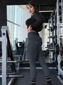 YEOREO CoreFlex Workout Scrunch Leggings For Women Cargo Pockets High Waisted Gym Leggings Yoga Pants - 碳灰 - 查看 3