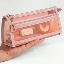 Transparent Mesh Pencil Case, Large Capacity Stationery Box With Double Layer Design For Students, Exams - Multicolor - View 5