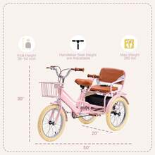 Kid Stricycle, 16 Inch Girls Tricycle For Kids 4-9 Years Old, Dual Handbrake Boys Tricycle With 2 Seats, 3 Storage Baskets, Multiple Colors - Pink - View 2