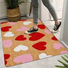 1pc Valentine's Day Heart Welcome Mat - Polyester Mat With Red & Pink Heart Patterns, Beige Background, 0.47inch Sponge Padding For Indoor/Outdoor Entryway, Porch, Or Wedding Decor, Festive Doorway Accent | Seasonal Home Accent - 40*60厘米/15.7*23.6英寸 - 查看 6