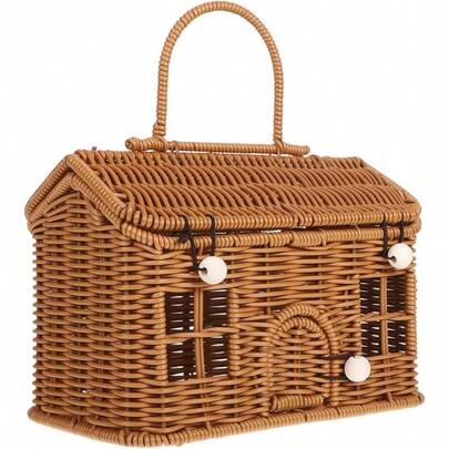 INOOMP Cesta De Picnic Pequeña Tapa Asa Canasta De Almacenamiento Retro Cesto Decorativo para Alimentos Snacks para Acampar Organización del Hogar