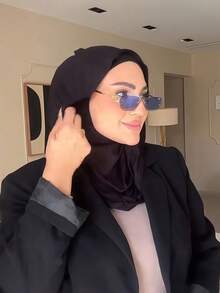 1件装女士纯色拉法帽滑雪面罩颈部保暖弹性头带头巾，透气舒适弹力宽边吸汗防滑多功能运动头饰，简约时尚围巾，帽子和配套头带合二为一 - 黑色 - 查看 4
