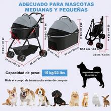 zxr Kokila Carriola Plegable para Perros - Carriola para Mascotas con Cuerpo Separable Frenos de  Cesta Portaobjetos Ventilación Frontal y Techo Rebatible para Mascotas hasta 15kg - Gris89 - Gris - Ver 2