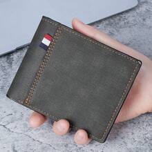 Cartera de Hombre Esmerilada Corta de Gran Capacidad Retro Tres en Cartera de Cuero para Hombre Multicapa - Azul - Ver 11