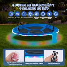 YQQ TECHVIDA Columpio Redondo Colgante Columpio de árbol con Platillo Volador de 100cm con Luz LED 8 Modos de Luz 4 Colores de Luz Resistente al Agua Súper Brillante para Jugar de Noche al Aire Libre2179 - NegroAzul - Ver 4