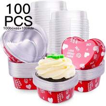 Aluminum Foil Cake Pan Heart Shaped Cupcake Cup With Lids 100 Ml/ 3.4 Ounces Mini Cupcake Cup Flan Baking Cups For Valentine Mother's Day Wedding Xmas Birthday - Multicolor - View 11