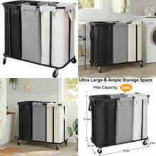 WOWLIVE Laundry Hamper With Wheels 260L Rolling Laundry Basket 3 Section Organizer Laundry Cart With Steel Frame And Removable Bags Large Dirty Clothes Hamper Dorm Room Storage For Bedroom