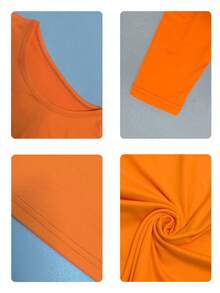 Women's Solid Color Round Neck Long Sleeve Cropped Fitted Long Sleeve T-Shirt, Suitable For Spring, Autumn And Summer - Orange - View 4