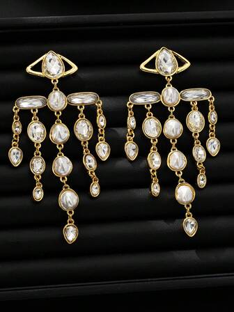1 Pair Faux Pearl Drop Earrings, Unique Design For Women, Long Tassel Earrings, An Elegant And Luxurious Accessory For Daily Wear