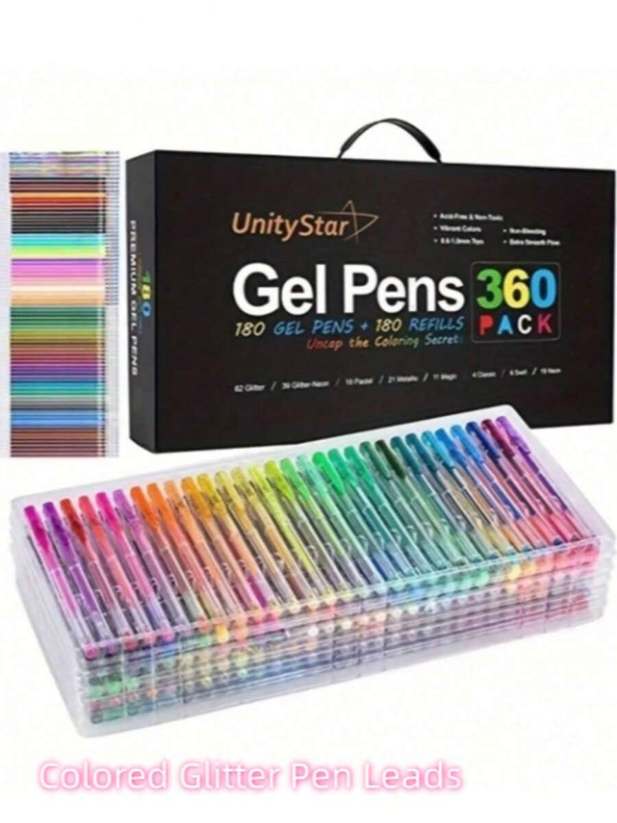 24/12pcs Glitter Gel Pen Set - Multi-Color Ink Refills, Suitable For Art, Crafts And Writing - Neutral Ink Pen Combo, Organized Display | Plastic - Multicolor - View 1