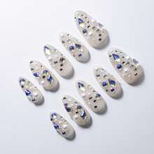 10Pcs Premium Handmade Almond Press On Nails, Glitter Design, Luxury Pearl, Aurora Rhinestones, Glossy Finish, Salon Quality, Winter Nails, Gift For Her Summer Easter - Follow Your Heart - Xem 13