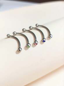 Stainless Steel Tongue Piercing Jewelry, Tongue Ring, Eyebrow Piercing With Rhinestones, Body Piercing Accessories - Blue - View 3