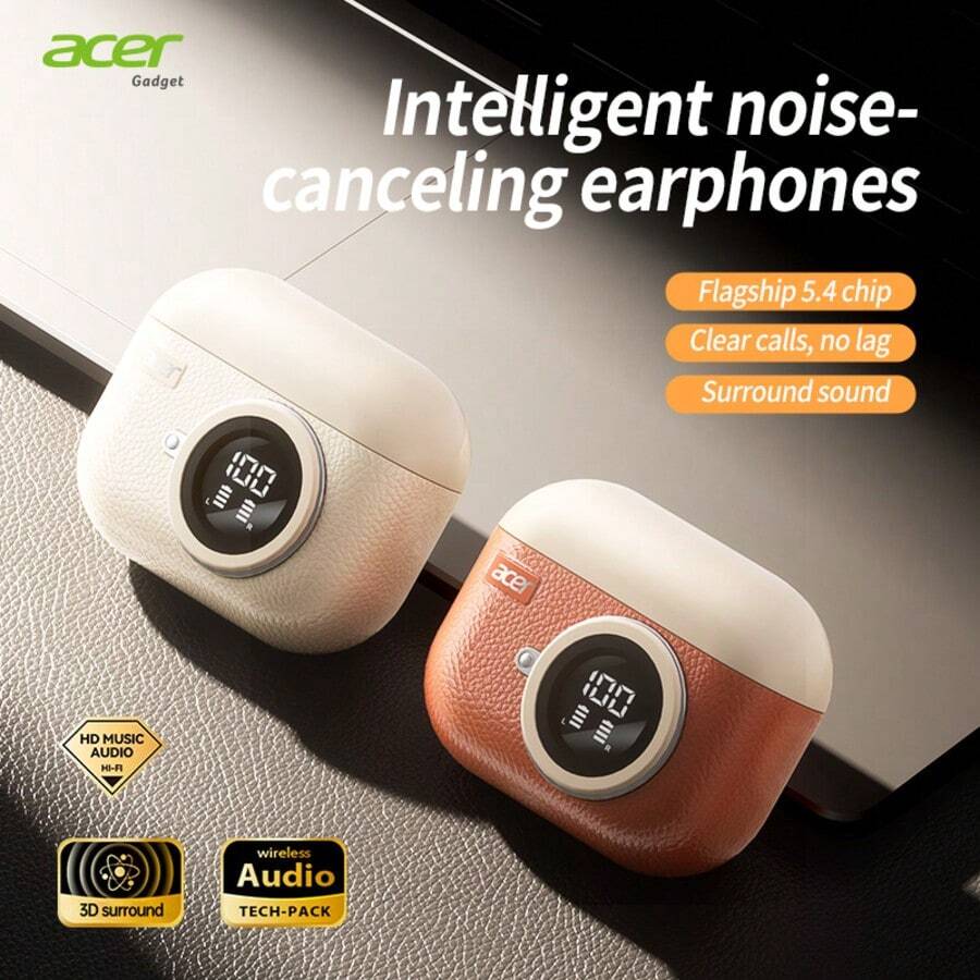 Acer OHR508 無線藍牙入耳式耳機，附充電盒，時尚復古外觀，降噪通話，立體聲，舒適佩戴，兼容 iOS/Android 手機