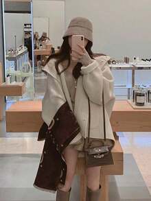 Poncho otoño e invierno nuevo japonés dulce abrigo con capucha Novedad otoño/invierno estilo capa para tallas pequeñas: abrigo con capucha de estilo dulce inspirado en Japón. Abrigo de lana de primera calidad, largo medio, con capucha y botones. Bonito abrigo de lana estilo capa, largo medio, para llevar con ropa informal. - Beis - Ver 6