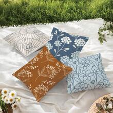 4pcs Vintage Nordic Style Floral Leaf Plant Line Art Printed Throw Pillow Covers [No Pillow Insert], 17.7*17.7in(45*45cm), [Single-Sided Printing] Polyester Home Decor Cushion Covers For Sofa, Bed, Living Room, Bedroom, Car, Office, Hotel, All Seasons, Perfect Gift For Family And Friends - Multicolor - View 7