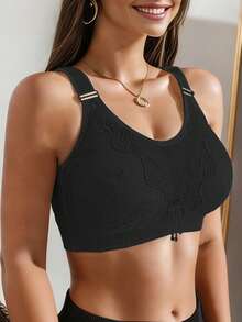 Women's Wireless Lift-Up Bra, Thin Fabric, Lift And Gather, Prevent Sagging, Adjustable Support - Black - View 3