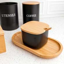 Tabua Migalheira Bandeja e Açucareiro Tampa Mesa Bambu Preto