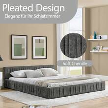 Double Bed 140*200cm, With Soft And Velvety Chenille Cover, Made Of Ec-Friendl Eucalyptus Wood And Sturdy Iron Frame, Easy Assembly, Dark Grey (Mattress Not Included) - Dark Gray + Chenille - View 2