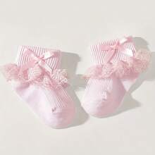 5/1 Pair Bowknot Lace Ruffle Baby Girl Socks, Multi-Color Princess Style Socks Suitable For Infant Girls, Soft Breathable Ruffle Socks Suitable For Toddler Girls - Multicolor - View 5