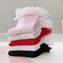 5/1 Pair Bowknot Lace Ruffle Baby Girl Socks, Multi-Color Princess Style Socks Suitable For Infant Girls, Soft Breathable Ruffle Socks Suitable For Toddler Girls - Multicolor - View 8