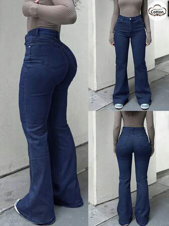 GILIPUR Nya marinblå Y2K-utsvängda jeans för kvinnor, hög midja, slim fit, stretchiga, eleganta och moderiktiga, avslappnade och mångsidiga, retro 2000-tals streetwear-stil, lämpliga för nyår, alla hjärtans dag, jul och andra högtider, även en idealisk present. Sofistikerat men avslappnat utseende, perfekt för formella fester, avslappnade middagar och konserter.