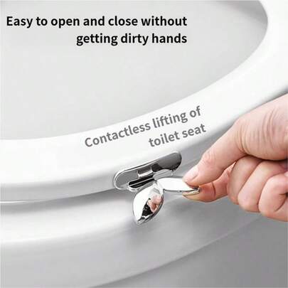 1个可升降马桶座圈把手，塑料材质，实用便捷，非接触式开启，创意舱口把手设计，易于清洁，防污按压式开启，卫生设计，避免接触马桶座圈，安装简便，无需电源，可重复使用，自粘式，易于清洁，卫生免接触式马桶座圈把手，卫生间配件，居家必备。浴室用品，浴室配件，浴室工具