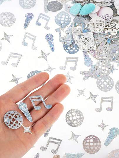 200pcs Colorful Glitter Confetti, Disco Ball, Silver Music Note Disco Ball Glitter Pieces, Microphone, Music Notes, Star Shapes, Suitable For Disco Theme Party, Celebration Party, Karaoke Party, Decorations, Party Table Decor, Gift Packaging, Outdoor Party