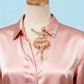 1 pieza Broche elegante de lujo con bailarina de aleación y cristales, accesorio versátil para uso diario