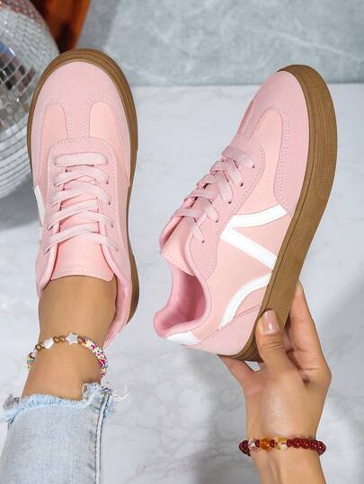 Women's Spring/Autumn New Casual Shoes, Waterproof Non-Slip Easy To Clean Round Toe Low-Top Comfortable Versatile Small White Shoes, Color Block Sports Casual Shoes, Retro Sneakers, Suitable For All Seasons