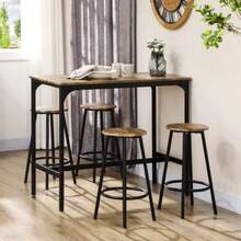 HOMCOM 5-Piece Bar Table Set With 4 Bar Stools, Industrial-Style Kitchen Table, Rustic Brown Metal Dining Set For Kitchen And Bar - Khaki - View 2