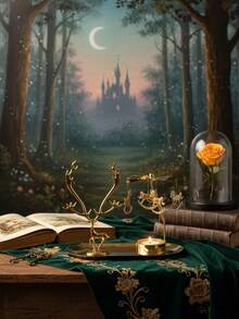 1pc Rotating Carousel Golden Hot Wax Rotating Candle Holder Decor, Windmill Print, Creative Halloween Christmas Gift, Rotating Candle Holder Set, Suitable For Romantic Wedding, Christmas Party, Home Dining Table Decor, Holiday Gift (Style Random)