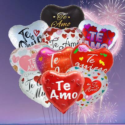 10 piezas de globos de papel de aluminio con forma de corazón de 18 pulgadas para el Día de San Valentín con impresión "Te Amo", adecuados para bodas, decoración del Día de San Valentín