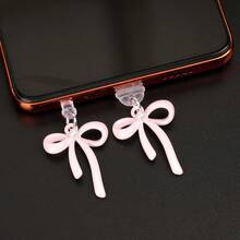 1pc Pink Bow Charm/Phone Charging Port Dust Plug/Decoration Pendant/Compatible With Iphone/Type-C/Android Plug - Pink - View 5