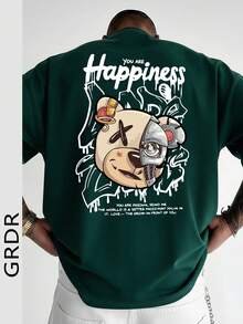 GRDR Men's Summer Printed Graffiti Short Sleeve Fashionable T-Shirt, Suitable For Summer - Dark Green - View 1